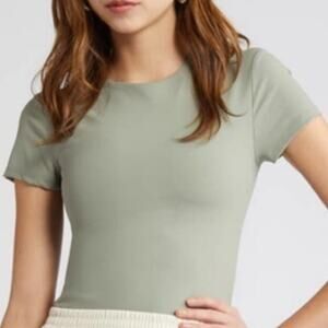 Open Edit Women's Sage Green Short Sleeve Top - Green Halo Size S